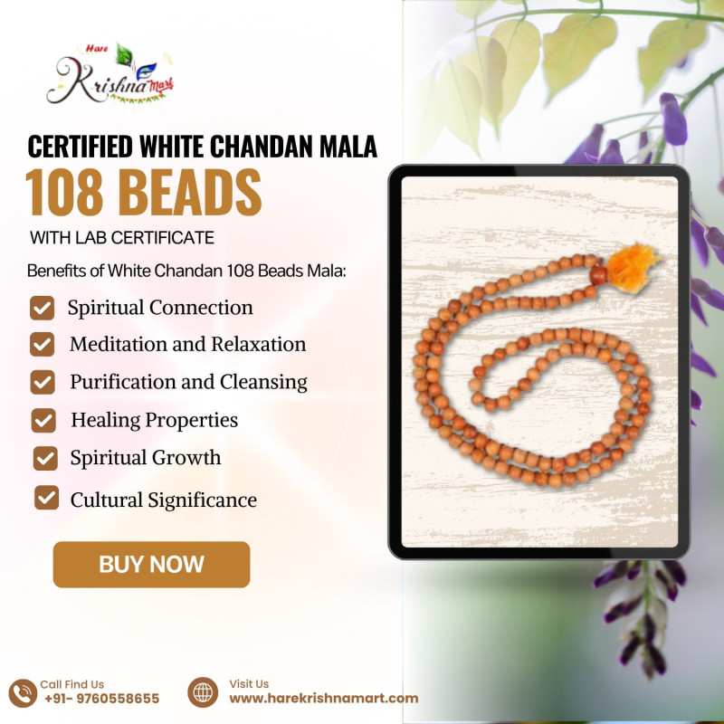Certified White Chandan Mala (sandalwood mala)108 Beads